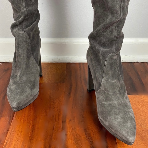 STUART WEITZMAN RARE GREY SUEDE PLATFORM THIGH HIGH BOOTS - Picture 4 of 11